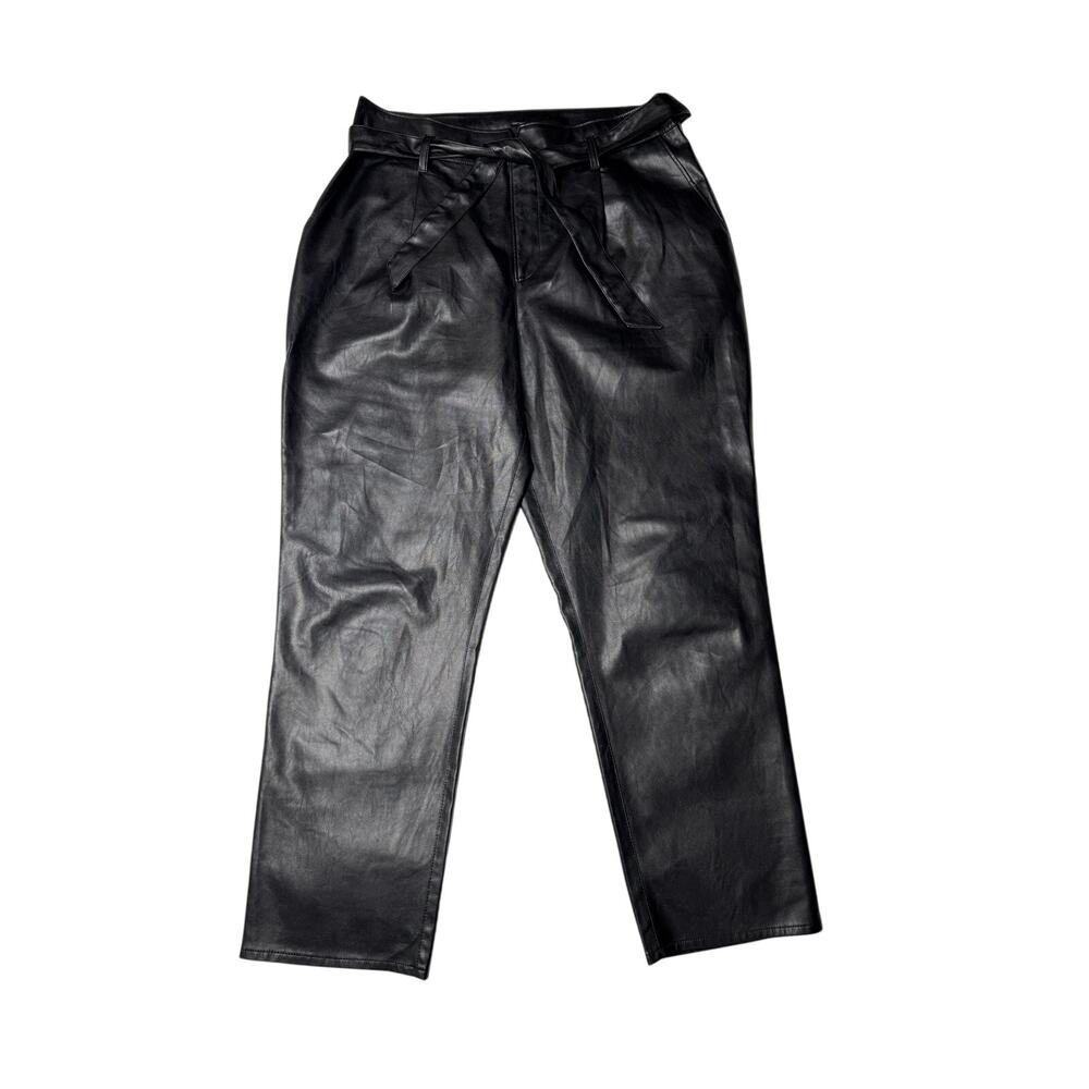 Paige Melila Black Vegan Leather Paperbag Pants Size 10 Pleated High Rise